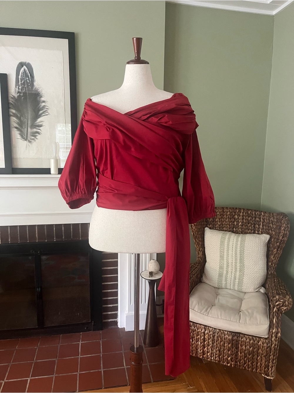 ELOQUII Crimson Red Draped Off-Shoulder Wrap Crop Top | Size 22